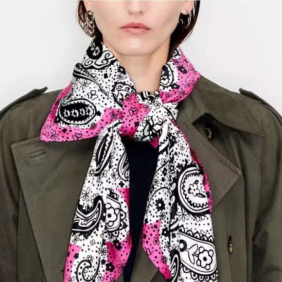 bimba y lola Accessories - Bimba y Lola Silk Scarf Paisley Pink Black White Square Designer